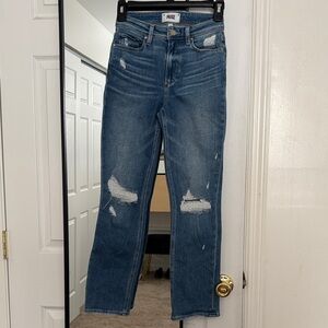 PAIGE Women's Cropped Straight Leg Distressed Denim Jeans
